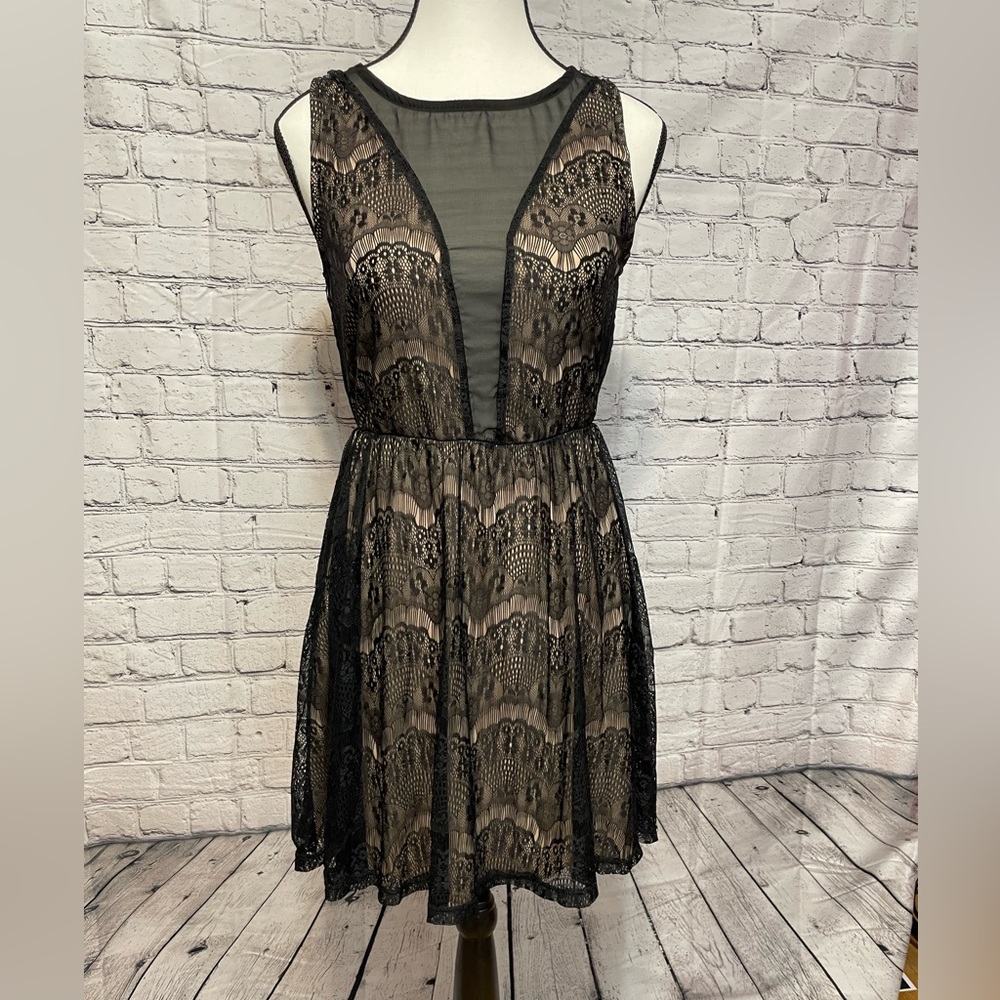 Hello Miss Medium Black And Tan Mini Dress